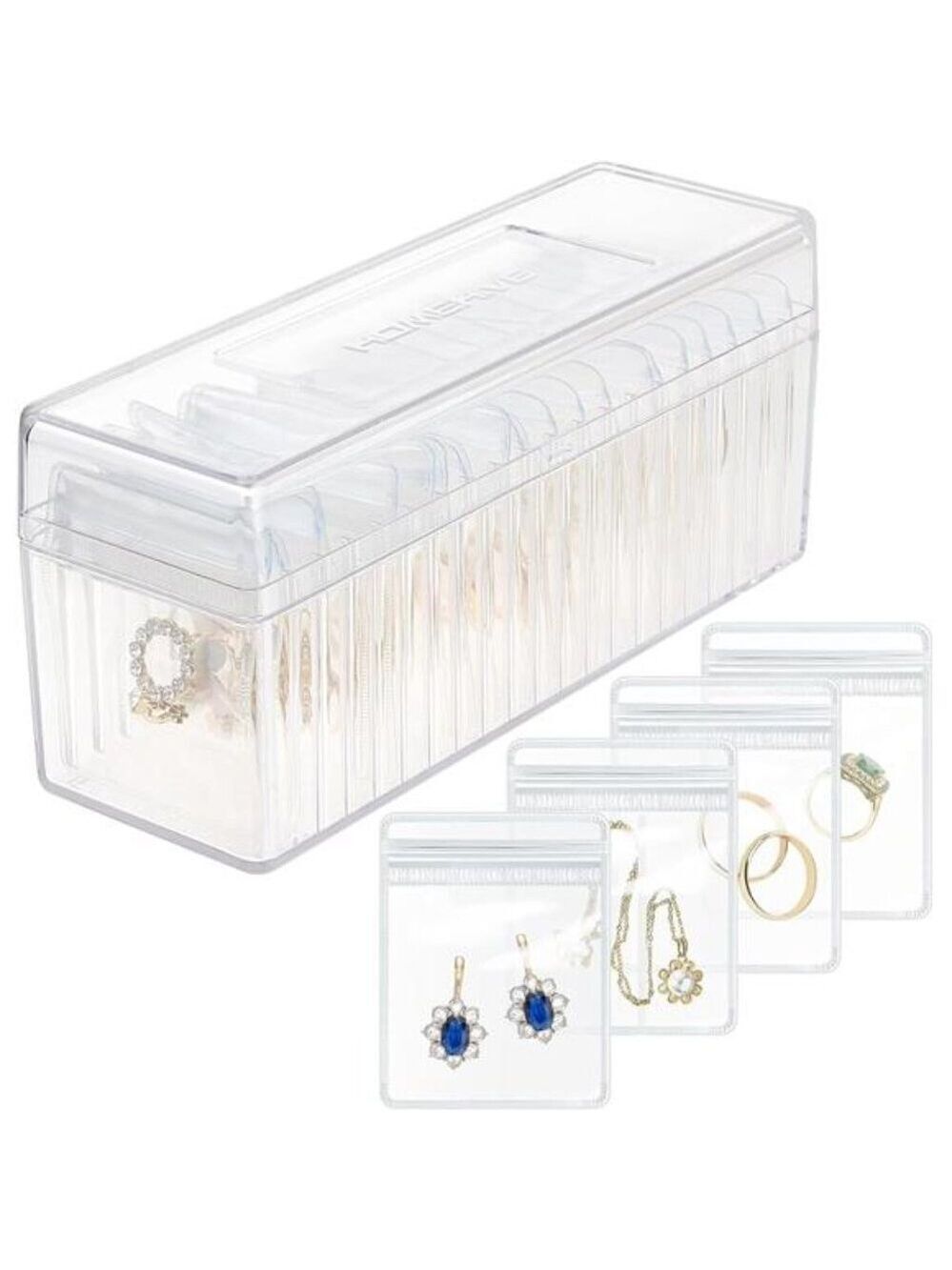 Acrylic Jewelry Box Organizer with 20 Travel Bags for Earrings Rings Necklaces G